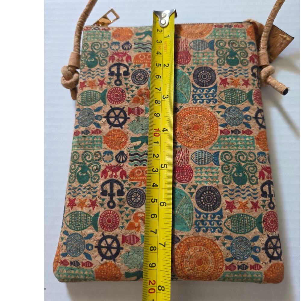 Vegan Cork Shoulder Crossbody Bag Purse Phone Nautical Ocean Print - Picture 5 of 6